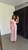 Bel Kuşaklı Yelek Pantolon Takım Pembe
