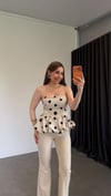 Benekli Volanlı Bluz Ekru