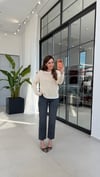 Beyaz Şeritli Örme Mevsimlik Triko Krem