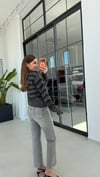 Çift Yön Fermuarlı Çizgili Triko Gri