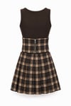 Corset Ekoseli Etekli Takım Kahverengi