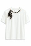 Fuları Leo Desen T-shirt Ekru