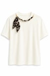 Fuları Leo Desen T-shirt Ekru