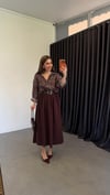 Hasır Kemerli Bordo Midi Etek