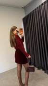 Kadife Tok Mini Etek Bordo