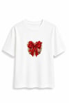 Kırmızı Fiyonk Baskılı T-shirt Beyaz