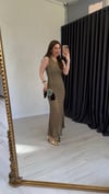 Kuyres Dantelli Astarlı Elbise Haki