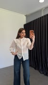 Lace İnce Dokulu İşleme Kollu Gömlek Ekru