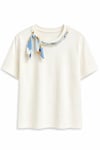 Mavi Fularlı T-shirt Ekru