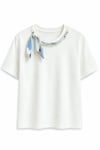 Mavi Fularlı T-shirt Ekru