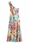 Peru Tek Omuz Desenli Elbise Açık Turkuaz
