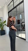 Saç Örgülü Yan Çizgili Triko Bluz Acı Kahve