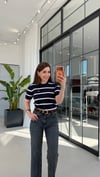 Saç Örgülü Yan Çizgili Triko Bluz Lacivert