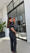 Saç Örgülü Yan Çizgili Triko Bluz Lacivert