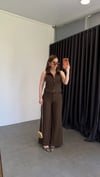 Snap Fermuarlı Çizgili Takım Kahverengi