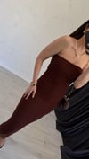 Straplez Taşlı Elbise Kahverengi