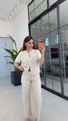 Taş Rengi Gold Düğme Detaylı Triko Bluz