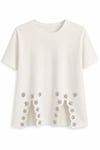 Taş Yırtmaçlı Basic T-shirt Ekru