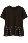 Taş Yırtmaçlı Basic T-shirt Kahverengi