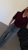 V Yaka Vatkalı Modal Bodysuit Bordo