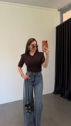 V Yaka Vatkalı Modal Bodysuit Kahverengi
