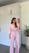 Yarım Kollu Rahat Keten Takım Pembe