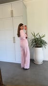 Yarım Kollu Rahat Keten Takım Pembe