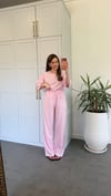 Yarım Kollu Rahat Keten Takım Pembe