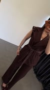 Zımba Detaylı Yelekli Denim Takım Bordo