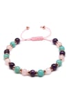Ametist-Pembe Kuvars-Amazonit Doğal Taş Makrome Örme Bileklik Küre Kesim