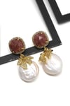 Çilek Kuvars-İnci Doğal Taş Sallantılı Küpe - KP-0275