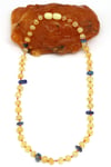 Damla Kehribar - Lapis Lazuli Doğal Taş Bebek Diş Kolye - 33 cm