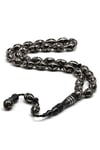 Gümüş İşlemeli Erzurum Oltu Tesbih 6 x 10 mm. Arpa Kesim - T-1916