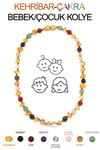 Kehribar-Çakra Doğal Taş Bebek/Çocuk Kolyesi-33 cm