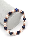 Lapis Lazuli-İnci Doğal Taş Bileklik 8 mm Küre Kesim - BLK-2264
