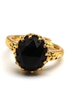 Obsidyen Doğal Taş Ayarlanabilir Gold Renkli Yüzük - YZK-0195