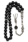 Obsidyen Doğal Taş Tesbih 925 Ayar Gümüş 8 mm Küre Kesim