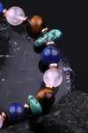 Orjinal Turkuaz - Kaplan Gözü - Pembe Kuvars - Lapis Lazuli - Hematit Doğal Taş Tasarım Bileklik 