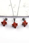 Red Jasper Doğal Taş Merkaba Kolye - Küpe 2'li Set