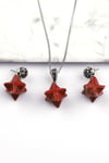 Red Jasper Doğal Taş Merkaba Kolye - Küpe 2'li Set
