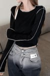 Basic Siyah Ters Dikiş Crop Bluz