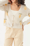 Krem Ananas Desenli Hırka