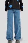 Blue Zipper Detail Cargo Pocket Trousers