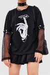 Siyah Gothic File Kol Sweatshirt