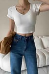 V Detail Short Sleeve Blouse