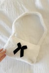 White Black Ribbon Peluş Çanta
