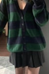 Yeşil Çizgili Oversize Hırka