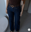 Asimetrik Dikiş Kemerli Denim Pantolon - LACİVERT