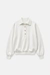 Ekru Polo Yaka Düğmeli Sweatshirt