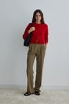 Khaki Daily Straight Fabric Trousers